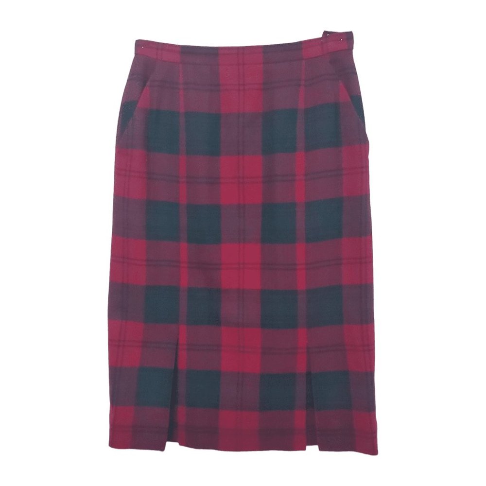 KINLOCH ANDERSON Womens 12 Tartan Red Plaid Wool Skirt Scotland Zip Pocket